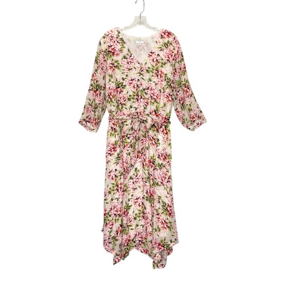 J. Jill Ivory Pebble Hydrangea Floral Printed Belted Waist Rayon Midi Dress 2X - Picture 10 of 10
